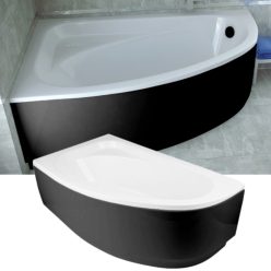   Besco CORNEA COMFORT Black 140x80/150x100 aszimmetrikus íves akril sarokkád lábbal és matt fekete előlappal