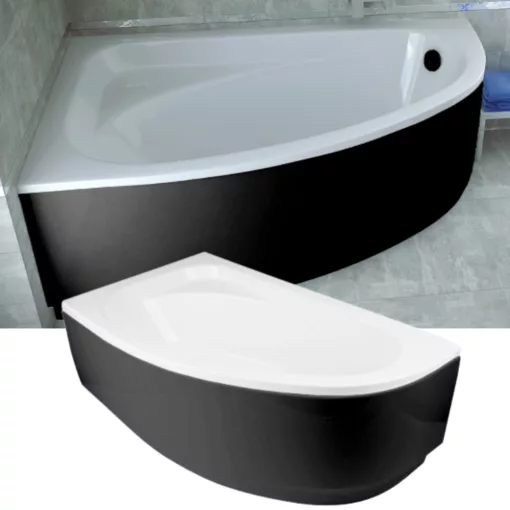 Besco CORNEA COMFORT Black 140x80/150x100 aszimmetrikus íves akril sarokkád lábbal és matt fekete előlappal