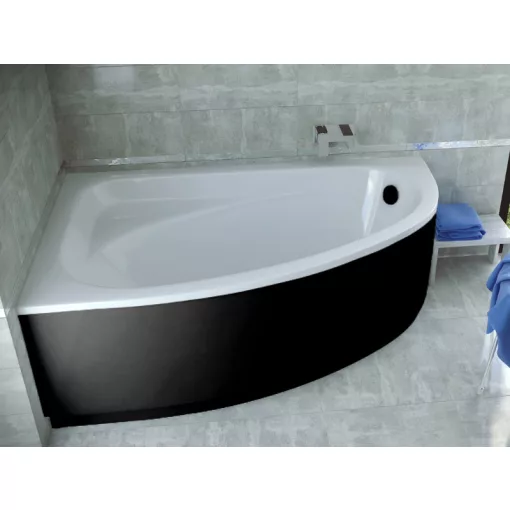 Besco CORNEA COMFORT Black 140x80/150x100 aszimmetrikus íves akril sarokkád lábbal és matt fekete előlappal