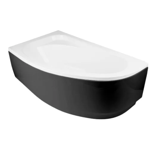 Besco CORNEA COMFORT Black 140x80/150x100 aszimmetrikus íves akril sarokkád lábbal és matt fekete előlappal