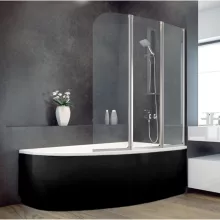 Besco CORNEA COMFORT Black 140x80/150x100 aszimmetrikus íves akril sarokkád lábbal és matt fekete előlappal