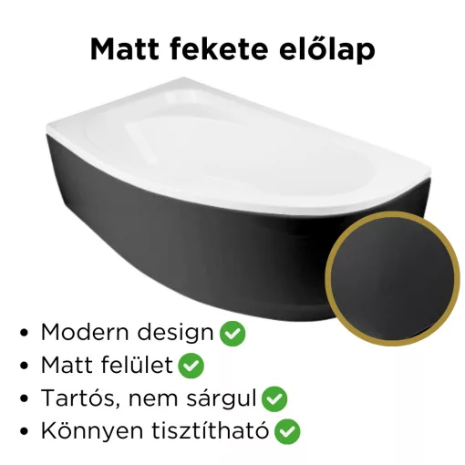 Besco CORNEA COMFORT Black 140x80/150x100 aszimmetrikus íves akril sarokkád lábbal és matt fekete előlappal