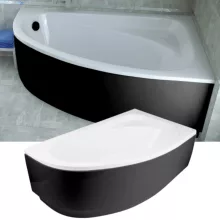 Besco CORNEA COMFORT Black 140x80 jobbos aszimmetrikus íves akril sarokkád lábbal és matt fekete előlappal