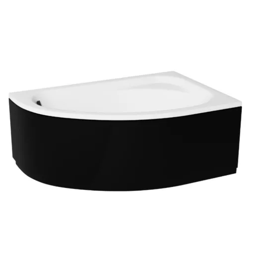 Besco CORNEA COMFORT Black 140x80 jobbos aszimmetrikus íves akril sarokkád lábbal és matt fekete előlappal