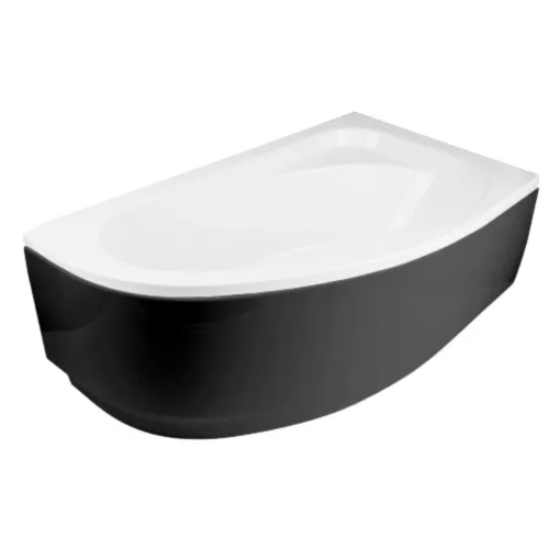 Besco CORNEA COMFORT Black 140x80 jobbos aszimmetrikus íves akril sarokkád lábbal és matt fekete előlappal