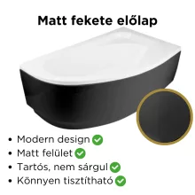 Besco CORNEA COMFORT Black 140x80 jobbos aszimmetrikus íves akril sarokkád lábbal és matt fekete előlappal