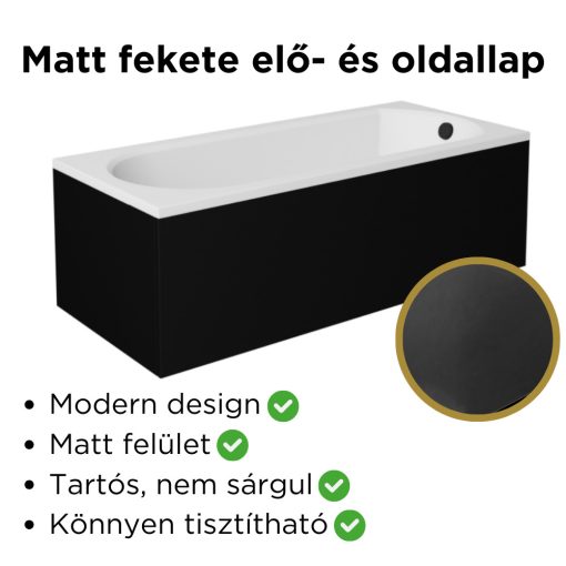 Besco INTRICA Black 150x75 egyenes akril kád lábbal, matt fekete elő- és oldallappal