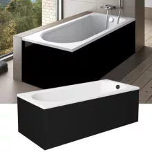 Besco INTRICA Black 150/160/170 cm hosszú egyenes akril kád lábbal és matt fekete előlappal