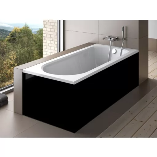 Besco INTRICA Black 150/160/170 cm hosszú egyenes akril kád lábbal és matt fekete előlappal