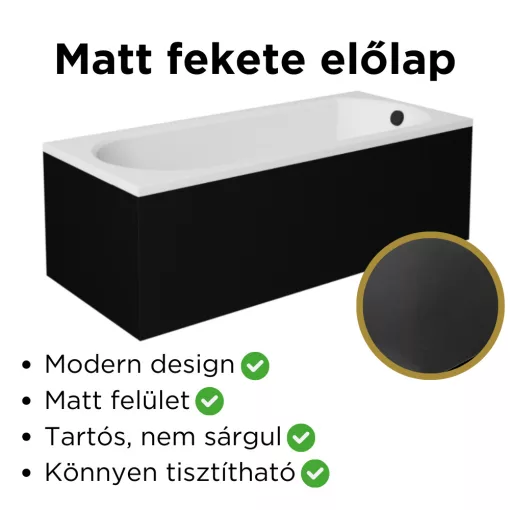 Besco INTRICA Black 150/160/170 cm hosszú egyenes akril kád lábbal és matt fekete előlappal