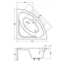 Besco LUKSJA 150x150 szimmetrikus íves akril sarokkád lábbal