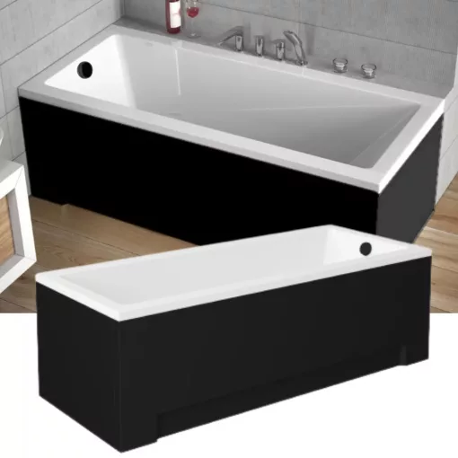 Besco MODERN Black 170x70 egyenes akril kád lábbal, matt fekete elő- és oldallappal