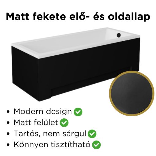 Besco MODERN Black 160x70 egyenes akril kád lábbal, matt fekete elő- és oldallappal