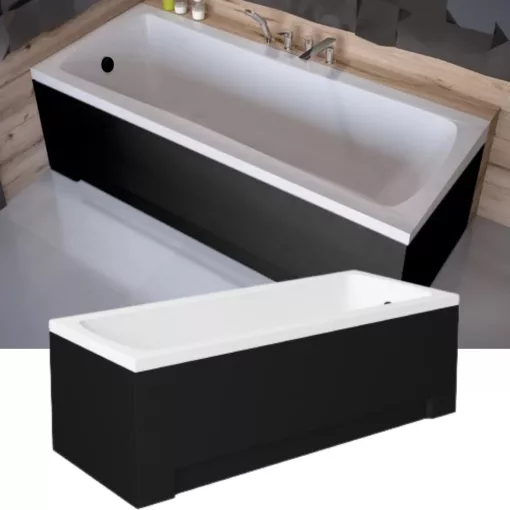 Besco OPTIMA Black 140x70 egyenes akril kád lábbal, matt fekete elő- és oldallappal
