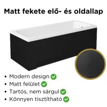 Besco OPTIMA Black 140x70 egyenes akril kád lábbal, matt fekete elő- és oldallappal