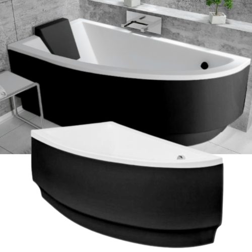 Besco PRAKTIKA Black 140x70/150x70 aszimmetrikus íves akril sarokkád lábbal és matt fekete előlappal