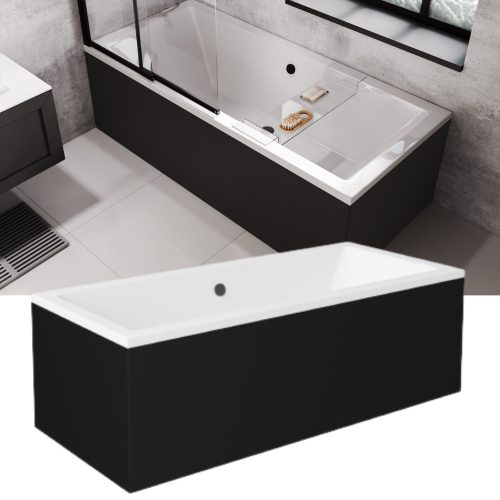 Besco QUADRO Black 155x70 egyenes akril kád lábbal, matt fekete elő- és oldallappal