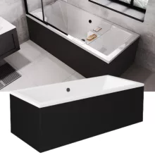 Besco QUADRO Black 155/165/170/175/180 cm hosszú egyenes akril kád lábbal és matt fekete előlappal