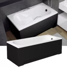 Besco ARIA REHAB Black 120x70 egyenes akril ülőkád lábbal, matt fekete elő- és oldallappal
