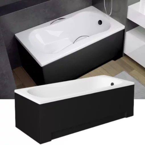 Besco ARIA REHAB Black 120x70 egyenes akril ülőkád lábbal, matt fekete elő- és oldallappal
