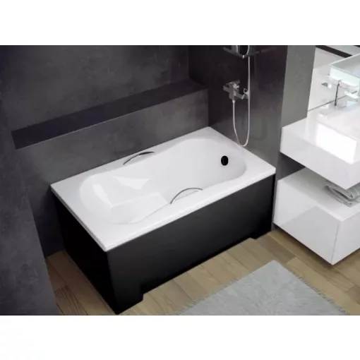Besco ARIA REHAB Black 120x70 egyenes akril ülőkád lábbal, matt fekete elő- és oldallappal