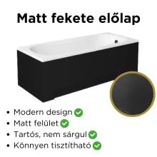 Besco ARIA REHAB Black 120x70 egyenes akril ülőkád lábbal, matt fekete elő- és oldallappal