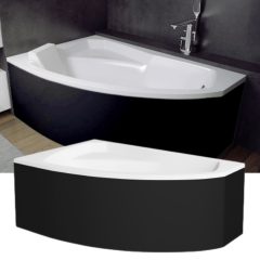   Besco RIMA Black 130x85/140x90/150x95/160x100/170x110 aszimmetrikus íves akril sarokkád lábbal és matt fekete előlappal