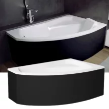 Besco RIMA Black 140x90 jobbos aszimmetrikus íves akril sarokkád lábbal és matt fekete előlappal