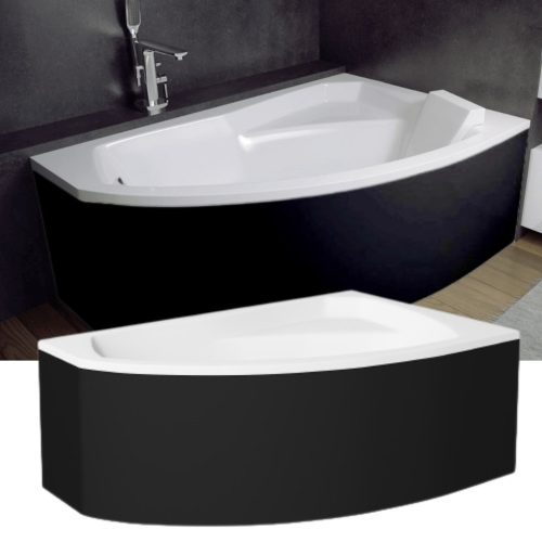 Besco RIMA Black 170x110 jobbos aszimmetrikus íves akril sarokkád lábbal és matt fekete előlappal