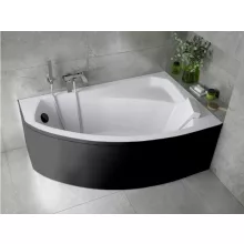 Besco RIMA Black 140x90 jobbos aszimmetrikus íves akril sarokkád lábbal és matt fekete előlappal