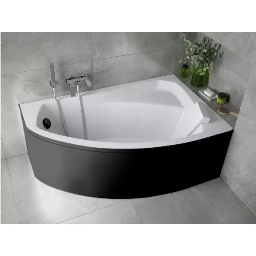 Besco RIMA Black 140x90 jobbos aszimmetrikus íves akril sarokkád lábbal és matt fekete előlappal
