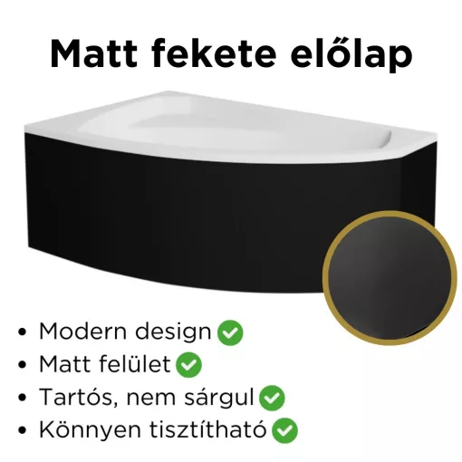 Besco RIMA Black 140x90 jobbos aszimmetrikus íves akril sarokkád lábbal és matt fekete előlappal