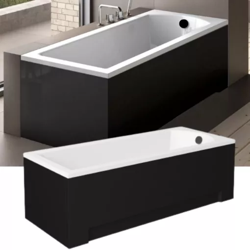 Besco SHEA Black 150x70 egyenes akril kád lábbal és matt fekete előlappal