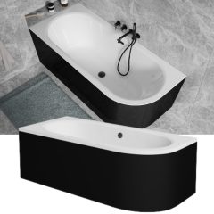   Besco AVITA Black 150x75/160x75/170x75/180x80 aszimmetrikus íves akril sarokkád lábbal és matt fekete előlappal
