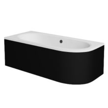 Besco AVITA Black 150x75/160x75/170x75/180x80 aszimmetrikus íves akril sarokkád lábbal és matt fekete előlappal