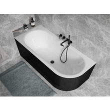 Besco AVITA Black 150x75/160x75/170x75/180x80 aszimmetrikus íves akril sarokkád lábbal és matt fekete előlappal