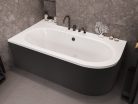 Besco AVITA Black 170x75 balos aszimmetrikus íves akril sarokkád lábbal és matt fekete előlappal
