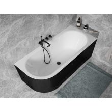 Besco AVITA Black 170x75 jobbos aszimmetrikus íves akril sarokkád lábbal és matt fekete előlappal