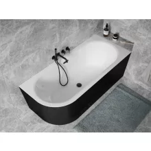 Besco AVITA Black 150x75 jobbos aszimmetrikus íves akril sarokkád lábbal és matt fekete előlappal