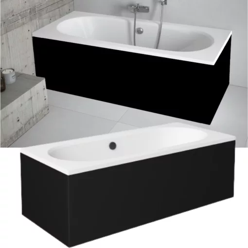 Besco VITAE Black 150/160/170/180 cm hosszú egyenes akril kád lábbal és matt fekete előlappal