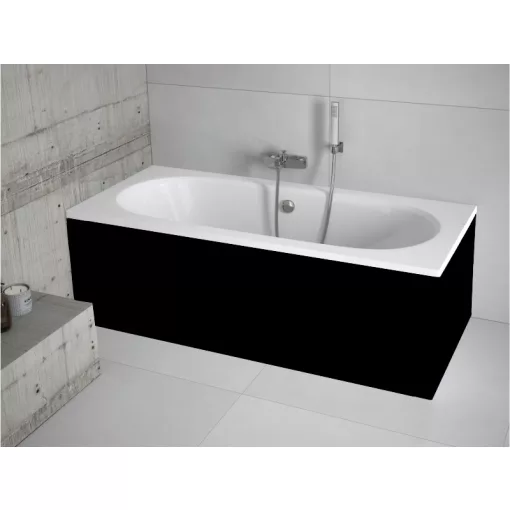 Besco VITAE Black 150/160/170/180 cm hosszú egyenes akril kád lábbal és matt fekete előlappal