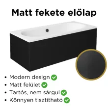 Besco VITAE Black 150/160/170/180 cm hosszú egyenes akril kád lábbal és matt fekete előlappal