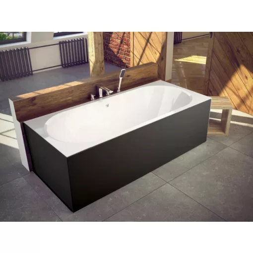 Besco VITAE Black 150/160/170/180 cm hosszú egyenes akril kád lábbal és matt fekete előlappal