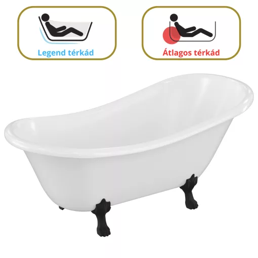 HD Legend antik fekete oroszlánlábas térben álló akril kád, 150x75x80 cm
