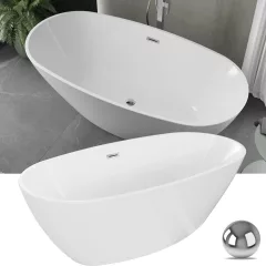   HD Aurora White 150/160/170 cm hosszú ovális térben álló akril kád fényes króm túlfolyóval és click-clack leeresztővel