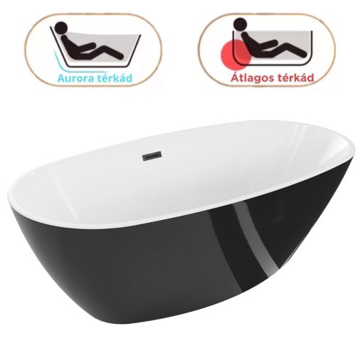 HD Aurora Black&White 170x75 ovális térben álló akril kád matt fekete túlfolyóval és click-clack leeresztővel