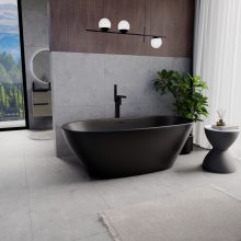 HD Aurora Matt Black 170x75 ovális térben álló akril kád matt fekete túlfolyóval és click-clack leeresztővel