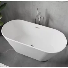 HD Bali ovális térben álló akril kád fényes króm túlfolyóval és click-clack leeresztővel, 150x75x58 cm