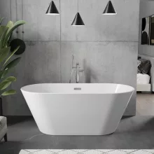 HD Bali ovális térben álló akril kád fényes króm túlfolyóval és click-clack leeresztővel, 150x75x58 cm