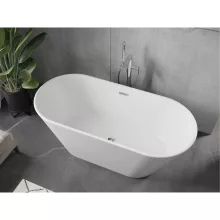 HD Bali ovális térben álló akril kád fényes króm túlfolyóval és click-clack leeresztővel, 150x75x58 cm